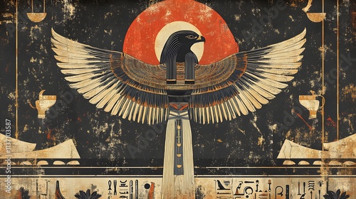 Ancient Egyptian Falcon Goddess Sun Artwork photo