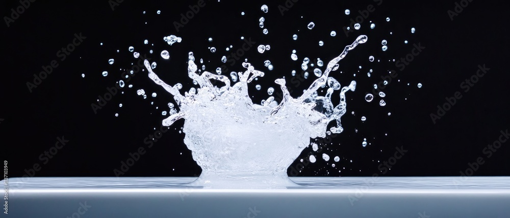 Stunning Splash of Water with Droplets Against Dark Background Capturing Elegance and Motion in Perfect Clarity and Detail Ideal for Creative Projects Stunning Splash of Water with Droplets Against Dark Background Capturing Elegance and Motion in Perfect Clarity and Detail Ideal for Creative Projects