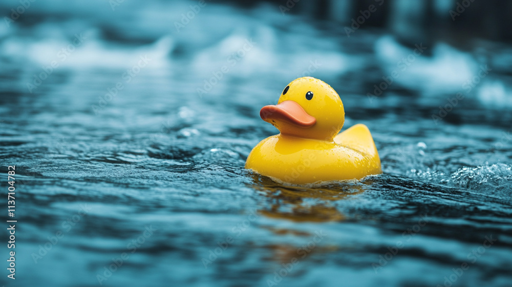 Yellow Rubber Duck Floating on Calm Water Surface with Ripples and Reflections, Ideal for Fun and Playful Themes, Perfect for Children and Aquatic Settings Yellow Rubber Duck Floating on Calm Water Surface with Ripples and Reflections, Ideal for Fun and Playful Themes, Perfect for Children and Aquatic Settings