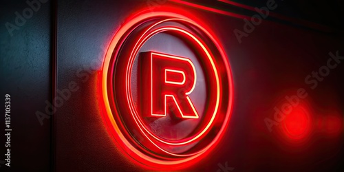 Red circle R logo, illuminated in low light, creative typography, perfect for night-themed branding.