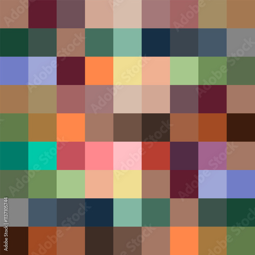 Seamless pattern of squares of different colors. Mocha 2025 color palette. Abstract pixel background. Design for banner, poster, card, cover, party invitation, wallpaper