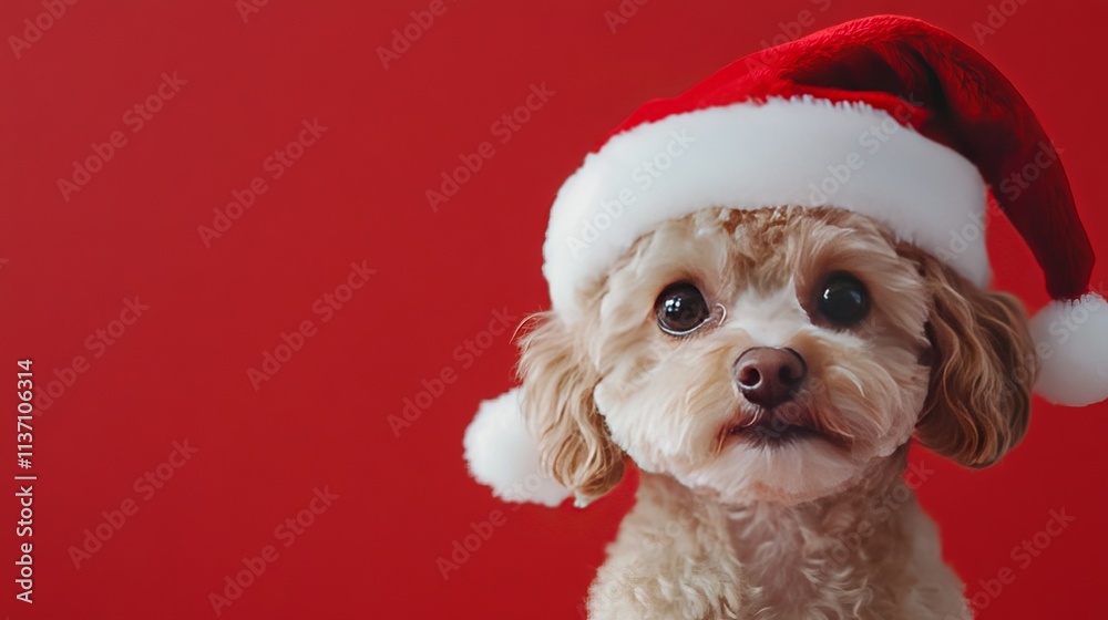 dog wearing santa clause costume and hat for christmas celebration