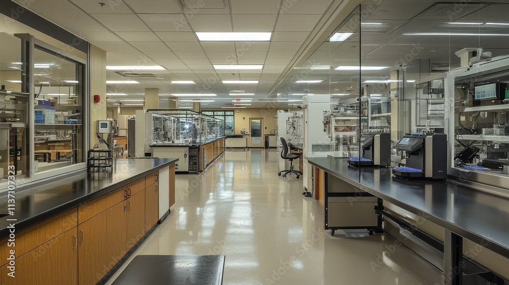 Fototapeta premium Modern Laboratory: Scientific Research Equipment and Cleanroom Interior