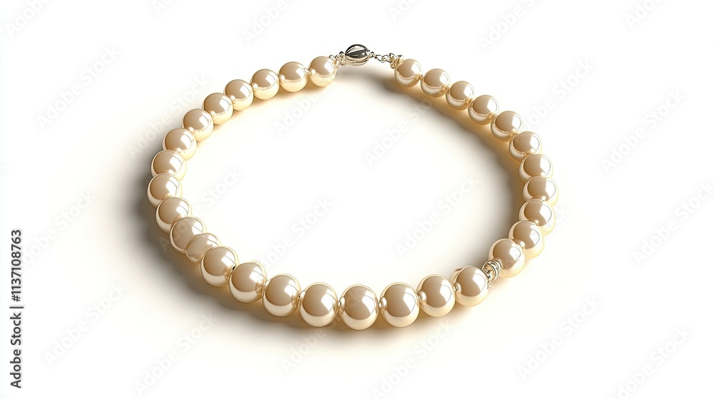 Elegant Classic Pearl Necklace on White Background, Showcasing Luster and Perfectly Symmetrical Design, Ideal for Fashion and Jewelry Photography Elegant Classic Pearl Necklace on White Background, Showcasing Luster and Perfectly Symmetrical Design, Ideal for Fashion and Jewelry Photography