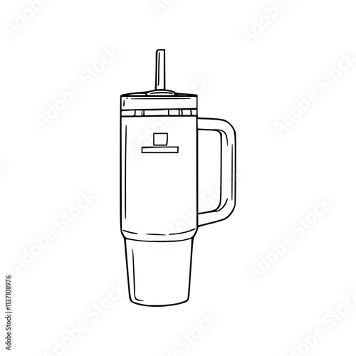 a black and white drawing of a water tumbler icon