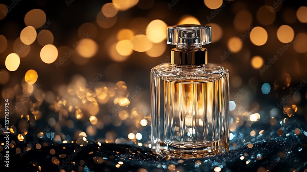 Elegant Perfume Bottle On Glittering Dark Background Elegant Perfume Bottle On Glittering Dark Background