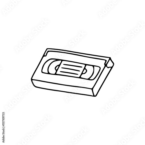 a black and white drawing of a cassette tape icon