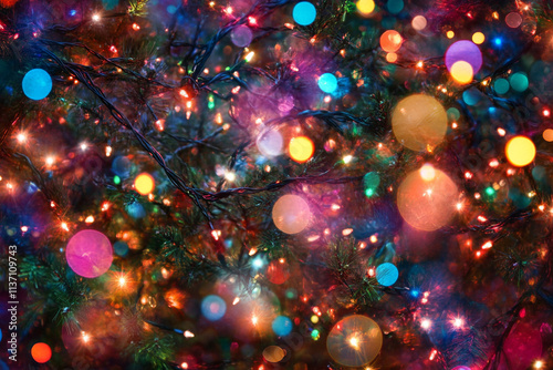 Colorful lights illuminate branches during festive celebration at night