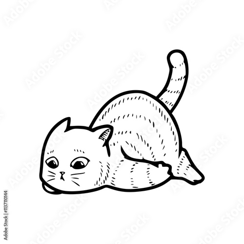 a drawing cartoon of a cute lazy cat