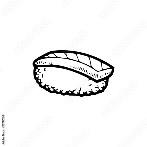 a black and white drawing of a salmon sushi icon