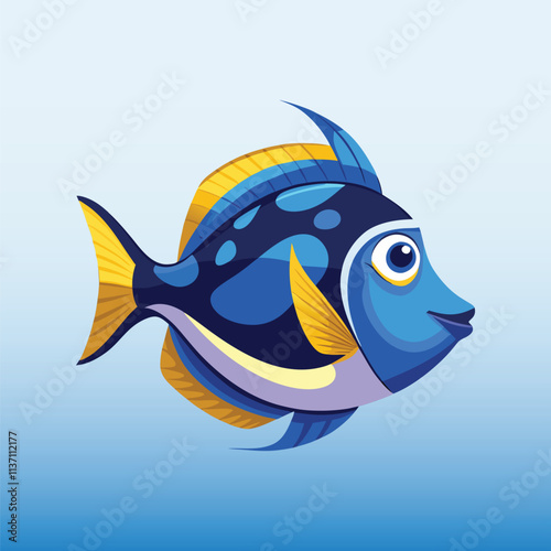 Blue Tang Fish Vector Artwork with White Background