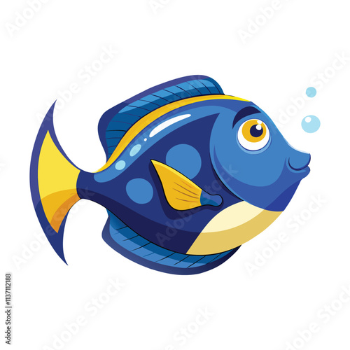 Blue Tang Fish Vector Artwork with White Background