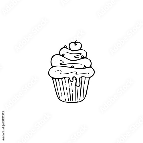 line art drawing of a cupcake