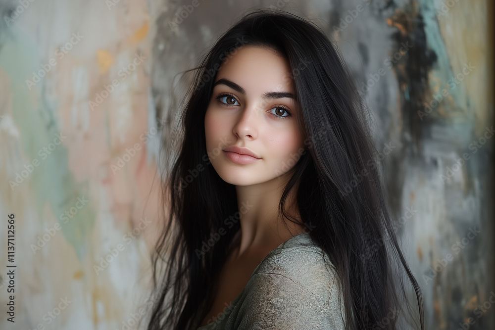 A close up portrait of a beautiful dark long hair woman. A close up portrait of a beautiful dark long hair woman.