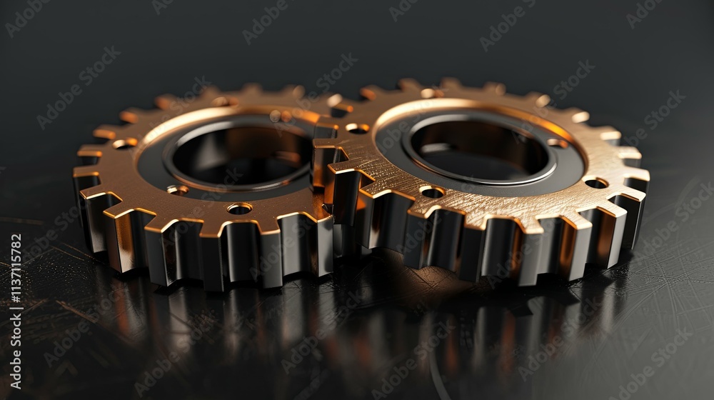 Interlocking Bronze and Black Cogs on a Dark Surface Interlocking Bronze and Black Cogs on a Dark Surface