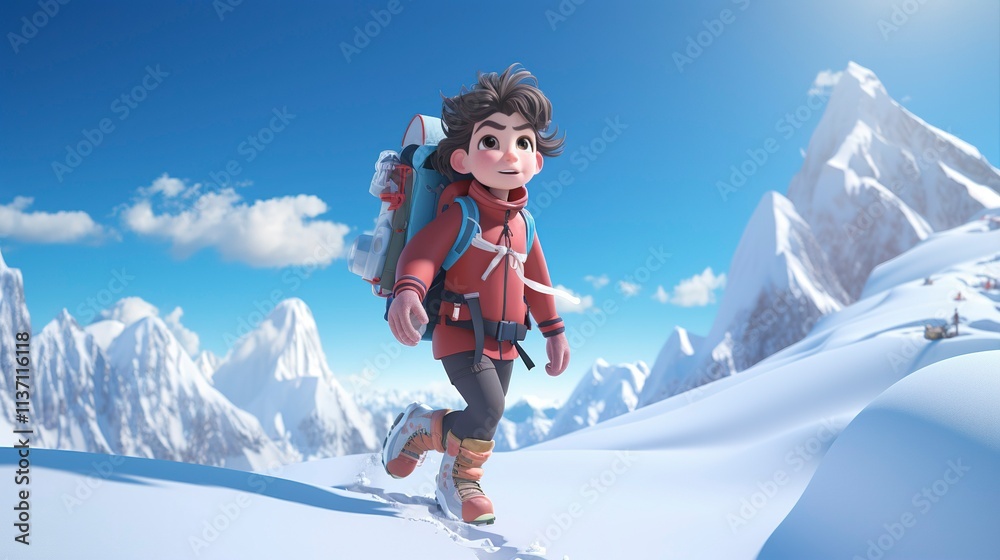 A photo of a 3D character snowshoeing A photo of a 3D character snowshoeing