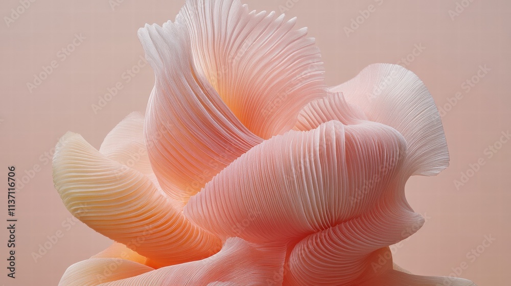 Abstract Peach and Coral Pleated Fabric Sculpture Abstract Peach and Coral Pleated Fabric Sculpture