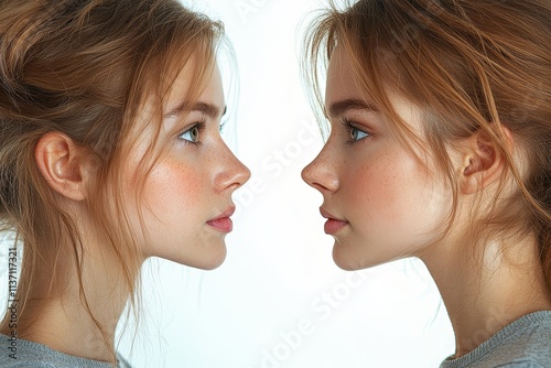 Young Women with Flowing Hair and Vibrant Eyes Gazing