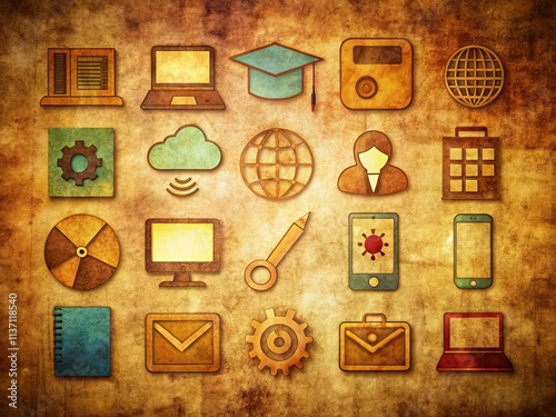 Retro-styled elearning graphics: 64px & 256px editable assets perfect for online courses. photo