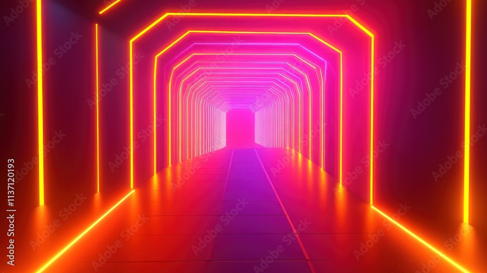 Fototapeta premium Neon Lights Illuminate a Futuristic Corridor Pathway