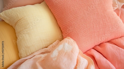 Soft Peach and Yellow Pillows and Blanket