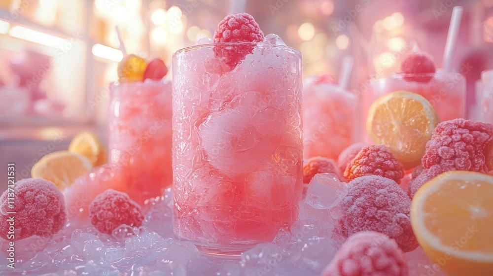 Refreshing sorbet dessert with raspberries and citrus Refreshing sorbet dessert with raspberries and citrus