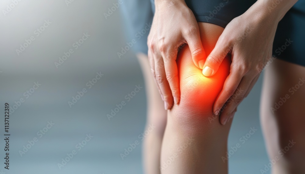 Close-Up of Hands Massaging Knee with Slight Redness Indicating Pain Close-Up of Hands Massaging Knee with Slight Redness Indicating Pain