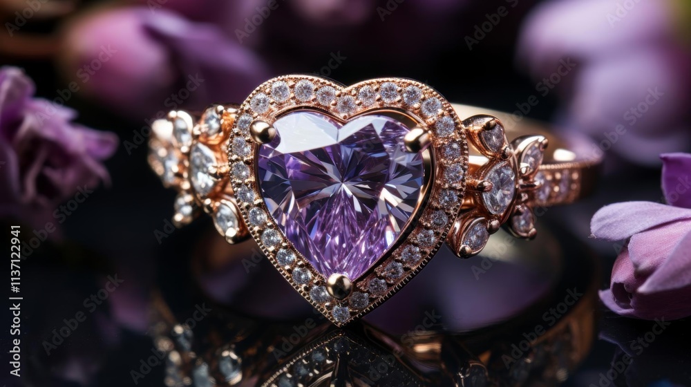 A beautiful purple and gold ring with a heart shape A beautiful purple and gold ring with a heart shape