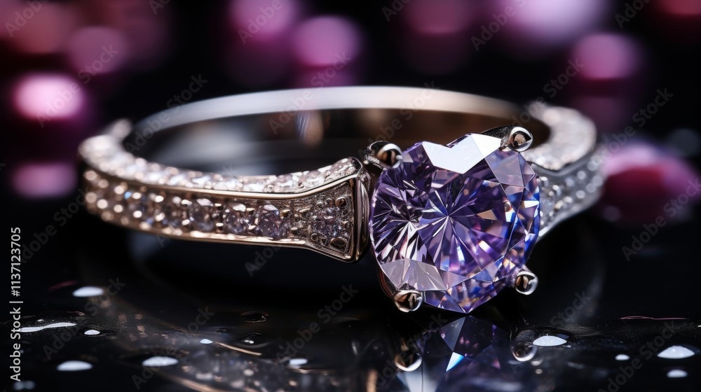 A beautiful purple diamond ring with a white band A beautiful purple diamond ring with a white band