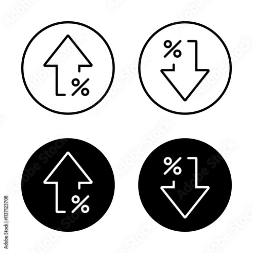 Percent growth decline arrow icon on black circle. Increase and decrease percentage sign symbol