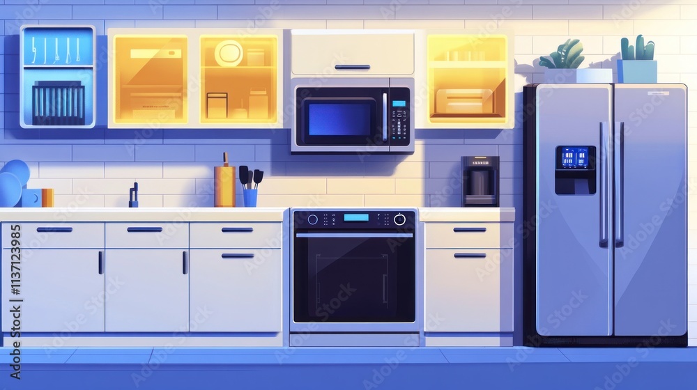 Fototapeta premium Modern Kitchen Design With Built In Appliances And Cabinets