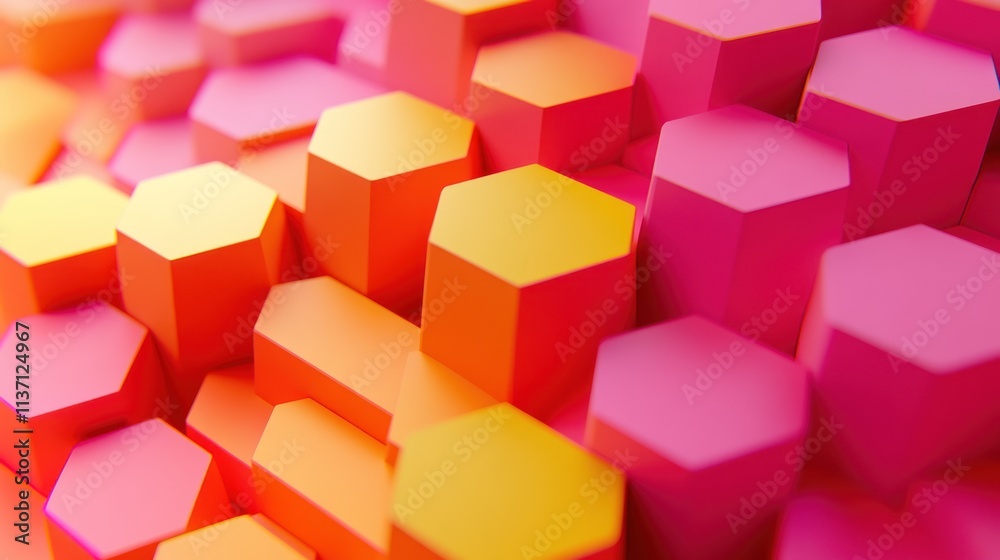 Fototapeta premium Abstract Hexagon Pattern in Vibrant Pink and Orange Hues