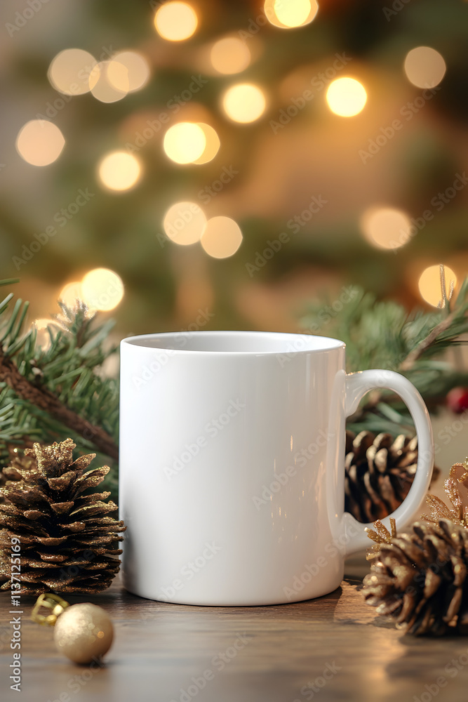 mockup two white mugs close up on christmas background mockup two white mugs close up on christmas background