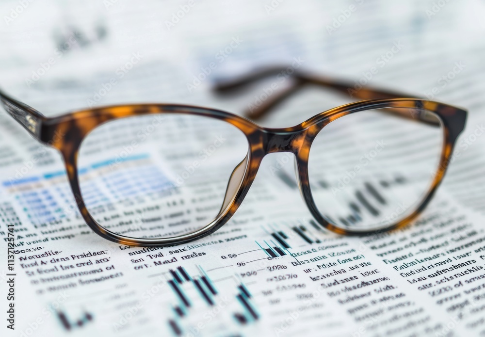 Stylish Eyeglasses on Business Charts for Vision and Clarity Stylish Eyeglasses on Business Charts for Vision and Clarity