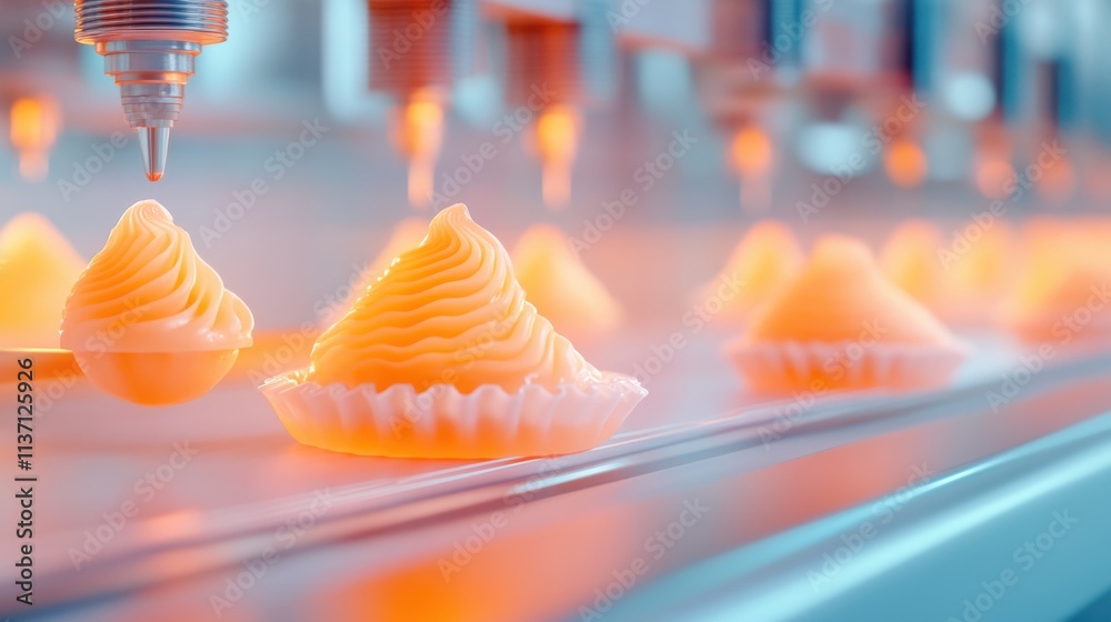 custom made wallpaper toronto digitalA 3D food printer nozzle extruding a perfectly swirled orange edible design, highlighting innovation and sustainable food technology...