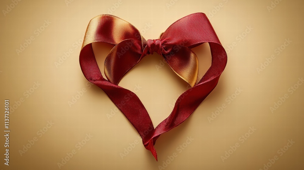 Red and Gold Ribbon Bow in Heart Shape Red and Gold Ribbon Bow in Heart Shape