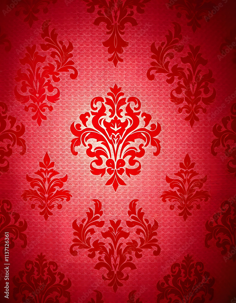 Red wallpaper with damask pattern, dramatic, with white tones Red wallpaper with damask pattern, dramatic, with white tones