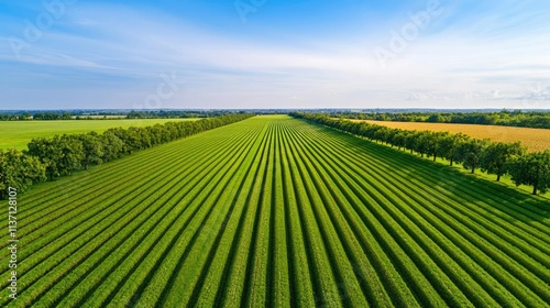 Wallpaper Mural Apple harvest idea. Aerial view of vast green agricultural fields under a blue sky with clouds. Torontodigital.ca