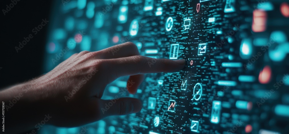 Digital Interface Interaction with Futuristic Data Visualization Digital Interface Interaction with Futuristic Data Visualization