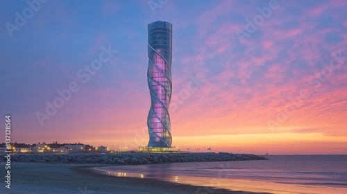 Coastal Skyscraper at Sunset