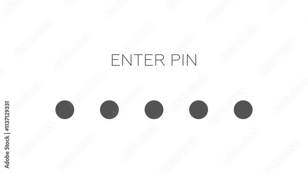 Horizontal 4K video with alpha channel. Text Enter PIN code. Login panel in minimalist simple style. Business icons, white UI, UX. Bank. Access approved, username, security. Transparent background