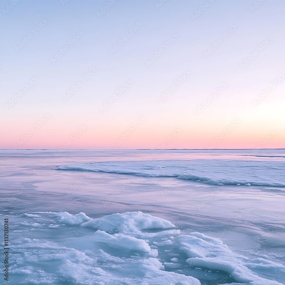 Serene Winter Sunset Over Frozen Lake Ice Serene Winter Sunset Over Frozen Lake Ice