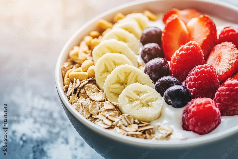 Healthy Breakfast Bowl with Oats and Fresh Fruits