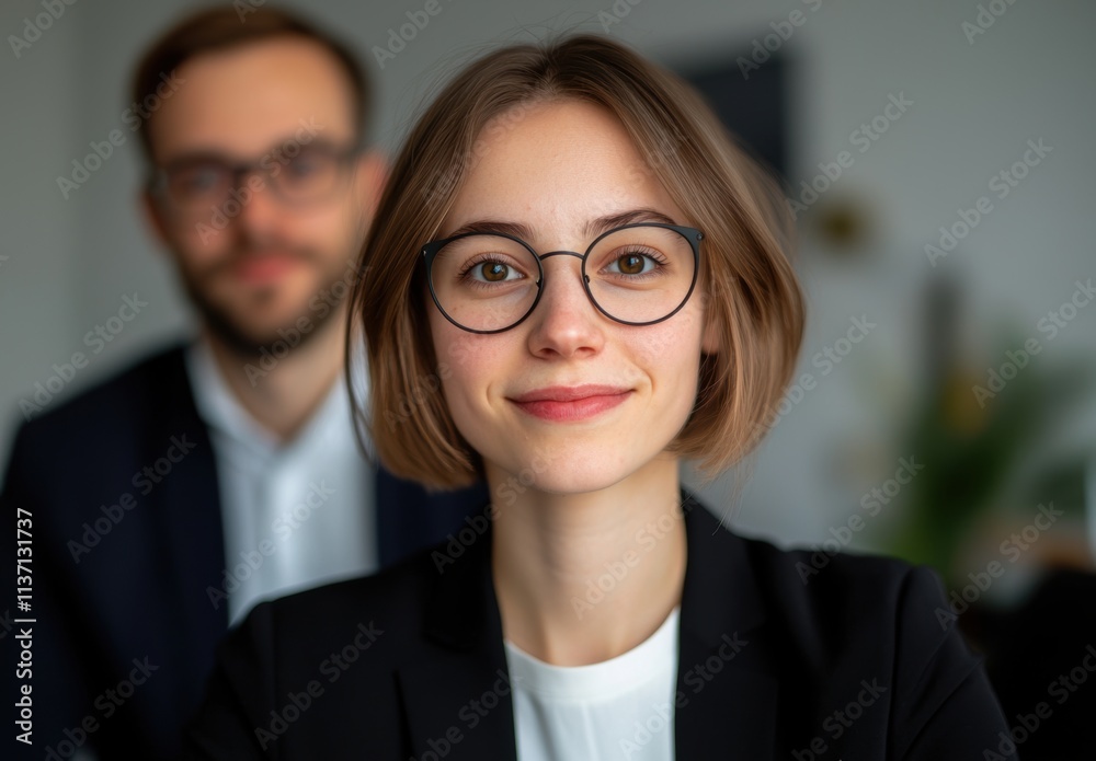 Confident Young Professional with Glasses in Office Environment Confident Young Professional with Glasses in Office Environment