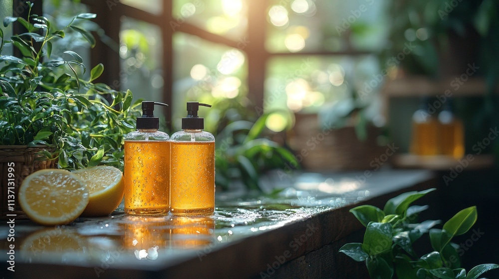 Bottles of orange juice on a rustic wooden table near a window Bottles of orange juice on a rustic wooden table near a window