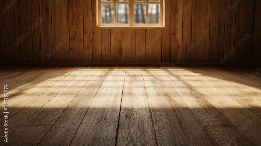 Naklejka premium Sunlight streaming through a rustic wooden room
