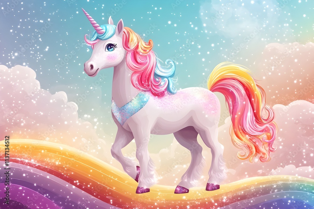 Fototapeta premium Cute Cartoon Unicorns isolated on white background. Vector illustration for coloring books 