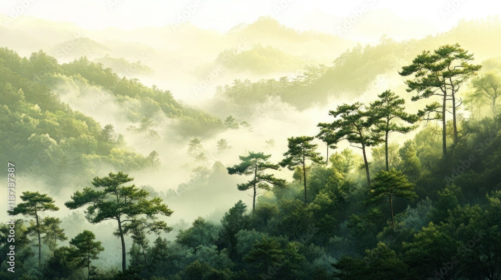 Obraz premium Korean pine forest morning scenery