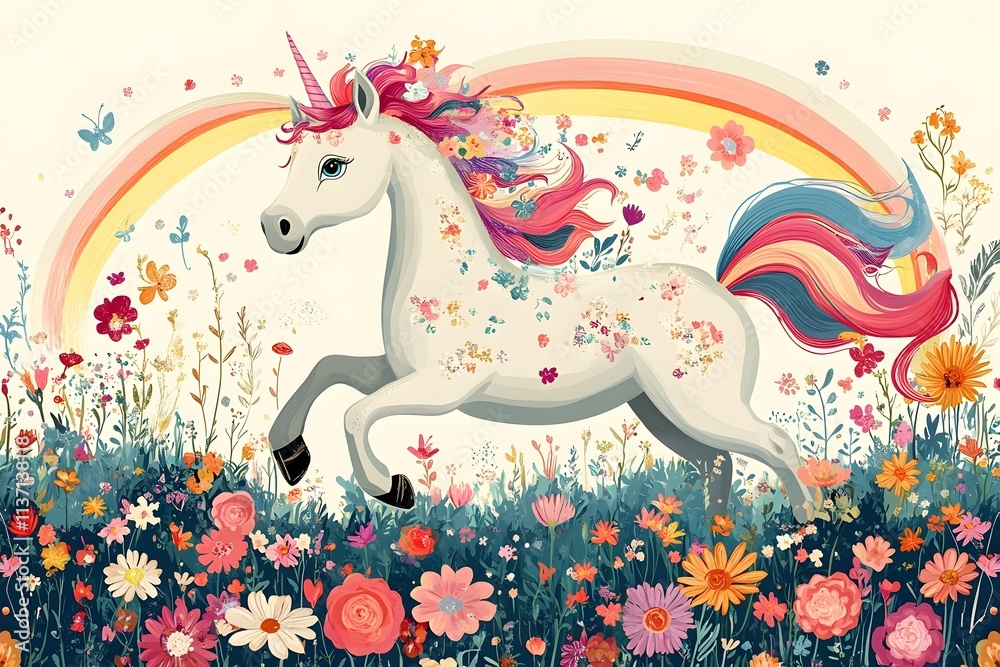 Fototapeta premium Cute Cartoon Unicorns isolated on white background. Vector illustration for coloring books 