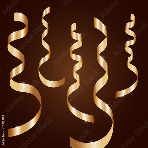 Golden shiny serpentine on a dark background. Decor, Christmas and New Year holiday decoration